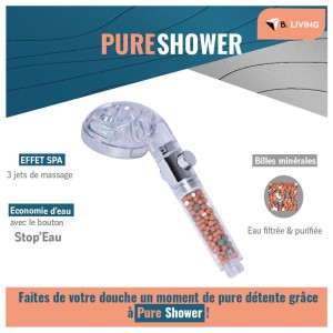 Pommeau de douche filtrant, adoucisseur et économiseur d'eau Pure Shower