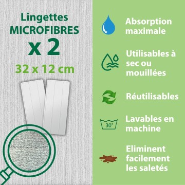2 lingettes microfibres lavables pour balai Smart Mop Compact 360