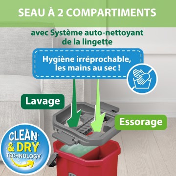 Seau essoreur à double compartiment auto nettoyant